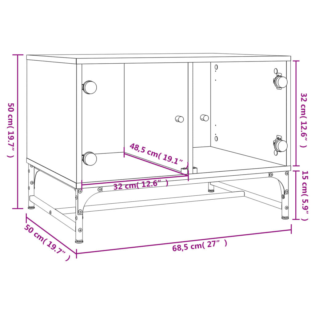 Table basse avec portes en verre sonoma gris 68,5x50x50 cm - Tables basses