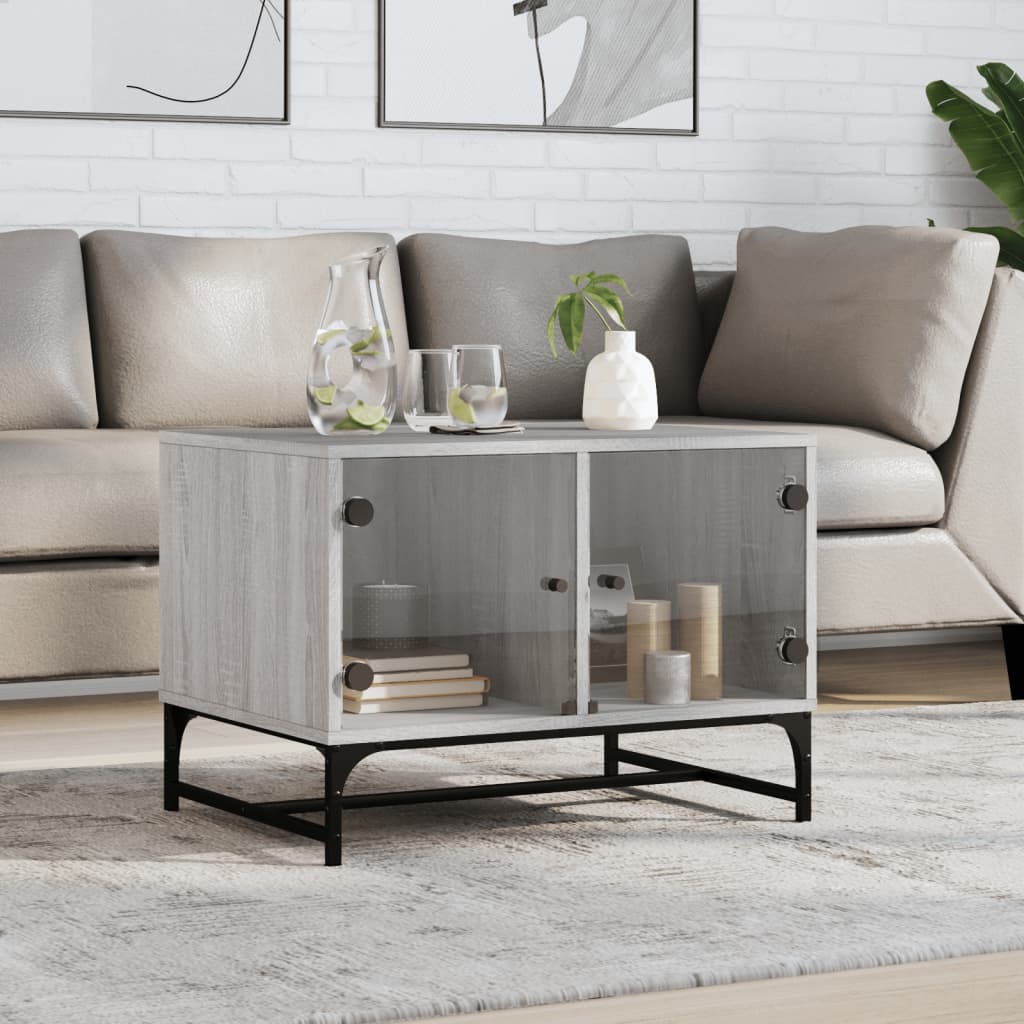Table basse avec portes en verre sonoma gris 68,5x50x50 cm - Tables basses
