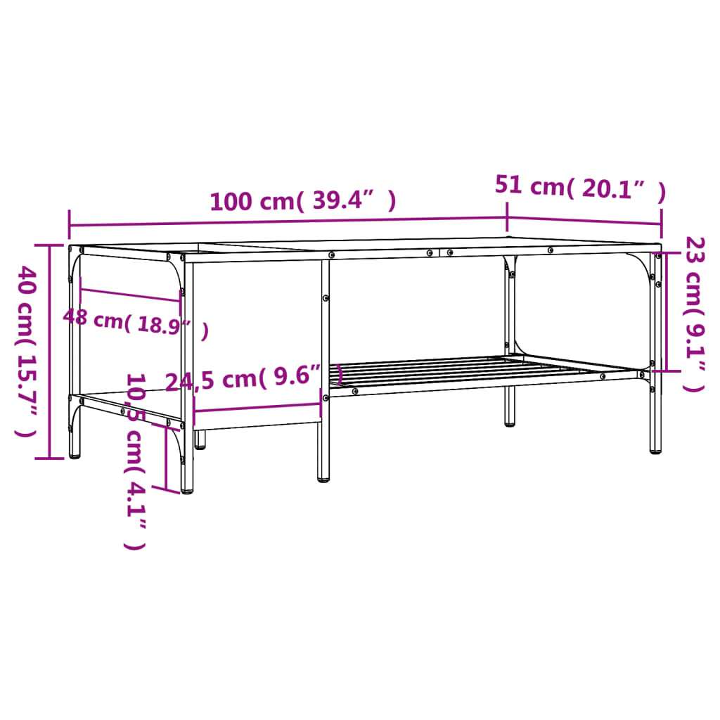 Table basse avec support noir 100x51x40 cm bois d’ingénierie - Tables basses