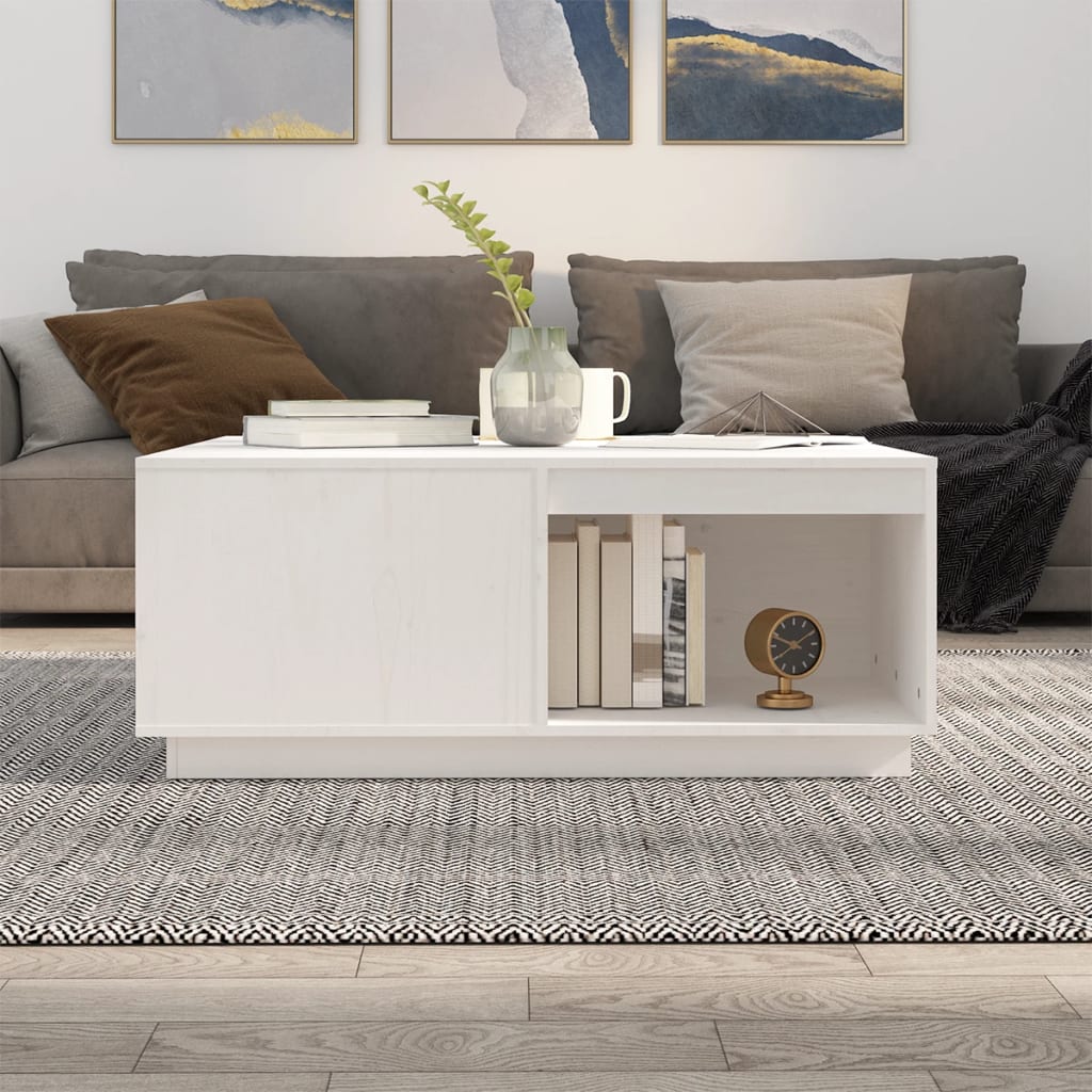 Table basse Blanc 100x101x40,5 cm Bois massif de pin - Tables basses