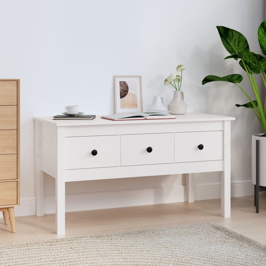 Table basse Blanc 102x49x55 cm Bois massif de pin - Tables basses