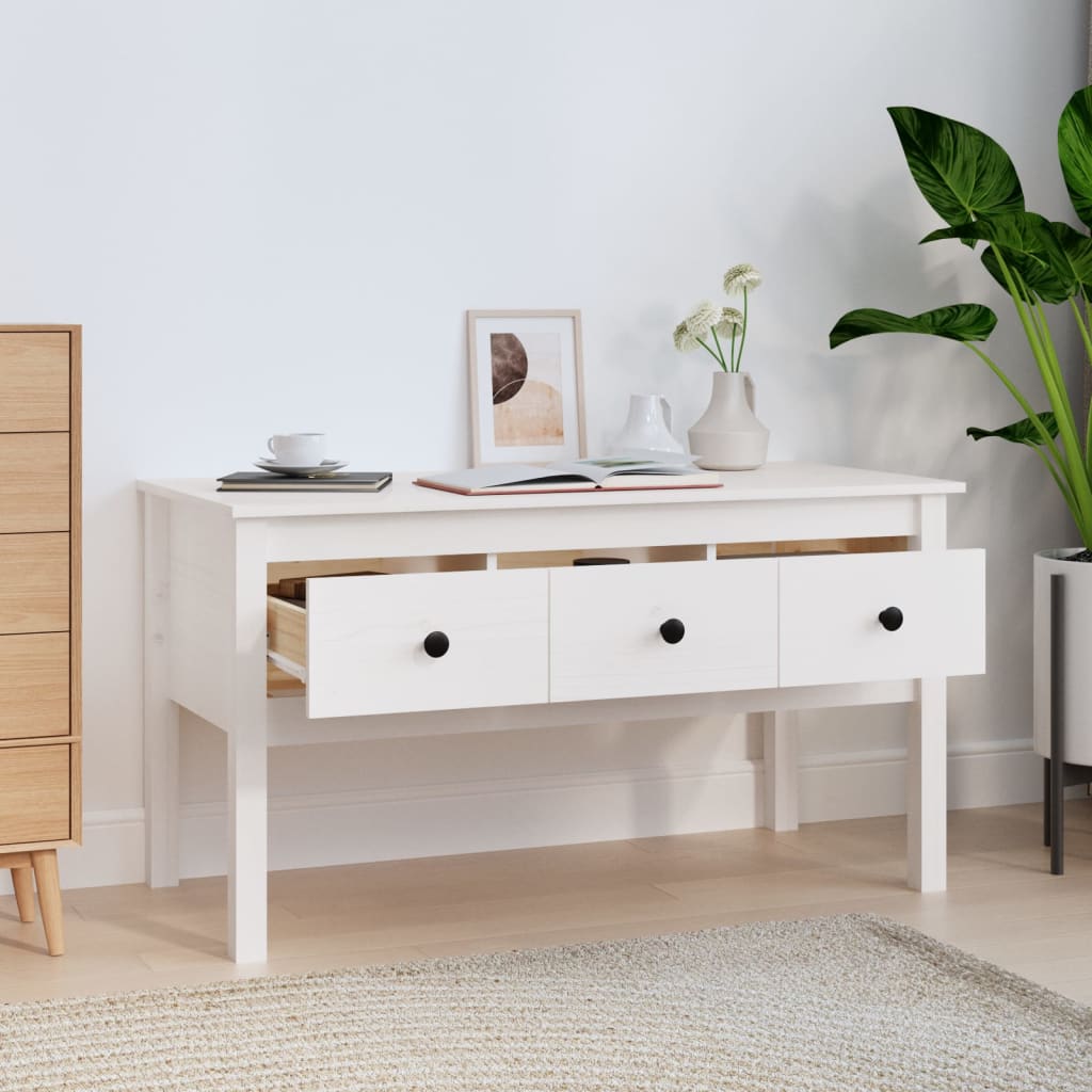 Table basse Blanc 102x49x55 cm Bois massif de pin - Tables basses
