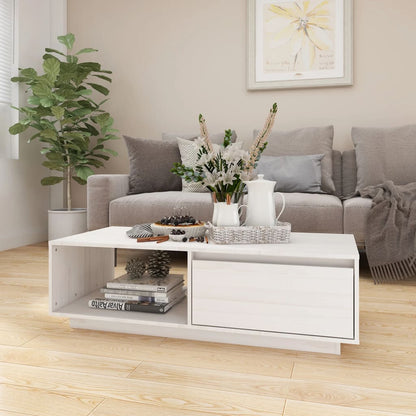 Table basse blanc 110x50x33,5 cm bois de pin massif - Tables basses