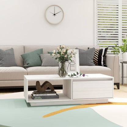 Table basse blanc 110x50x33,5 cm bois de pin massif - Tables basses