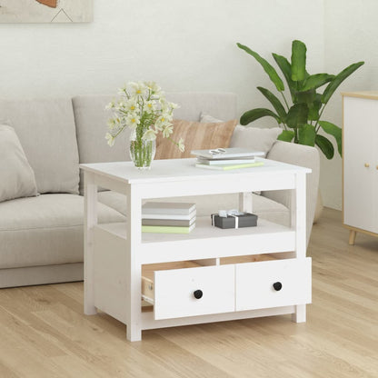 Table basse Blanc 71x49x55 cm Bois massif de pin - Tables basses