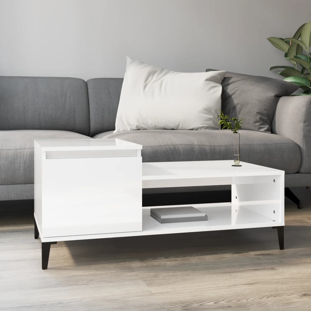 Table basse Blanc brillant 100x50x45 cm Bois d’ingénierie - Tables basses