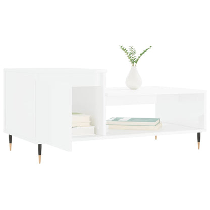 Table basse Blanc brillant 100x50x45 cm Bois d’ingénierie - Tables basses