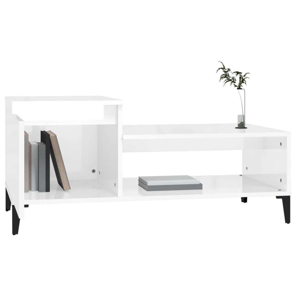 Table basse Blanc brillant 100x50x45 cm Bois d’ingénierie - Tables basses