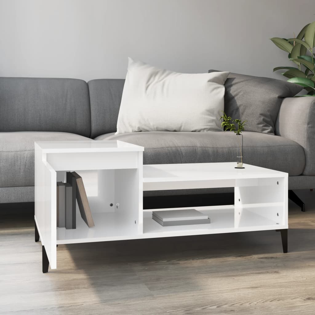 Table basse Blanc brillant 100x50x45 cm Bois d’ingénierie - Tables basses
