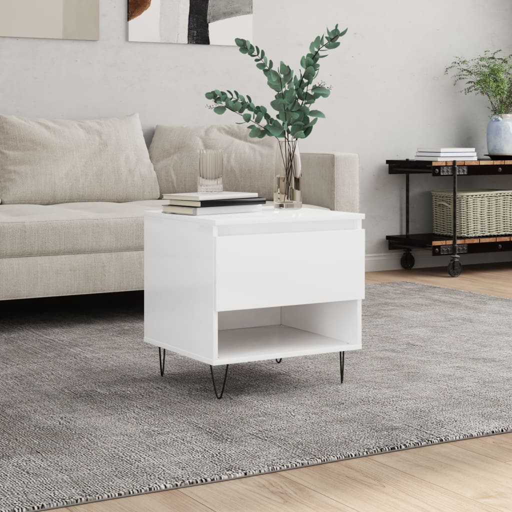 Table basse blanc brillant 50x46x50 cm bois d’ingénierie - Tables basses