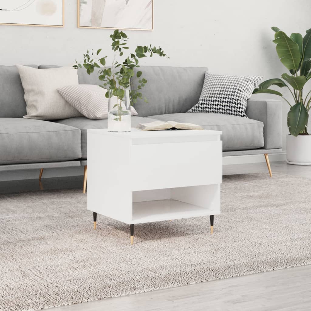 Table basse blanc brillant 50x46x50 cm bois d’ingénierie - Tables basses