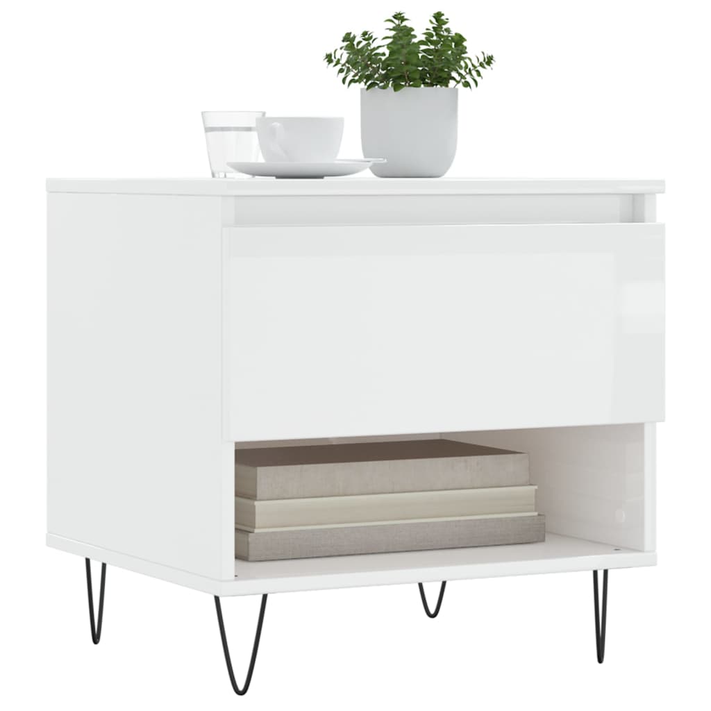 Table basse blanc brillant 50x46x50 cm bois d’ingénierie - Tables basses