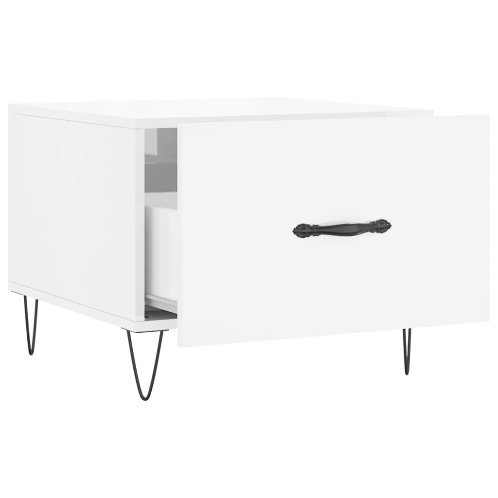 Table basse blanc brillant 50x50x40 cm bois d’ingénierie - Tables basses