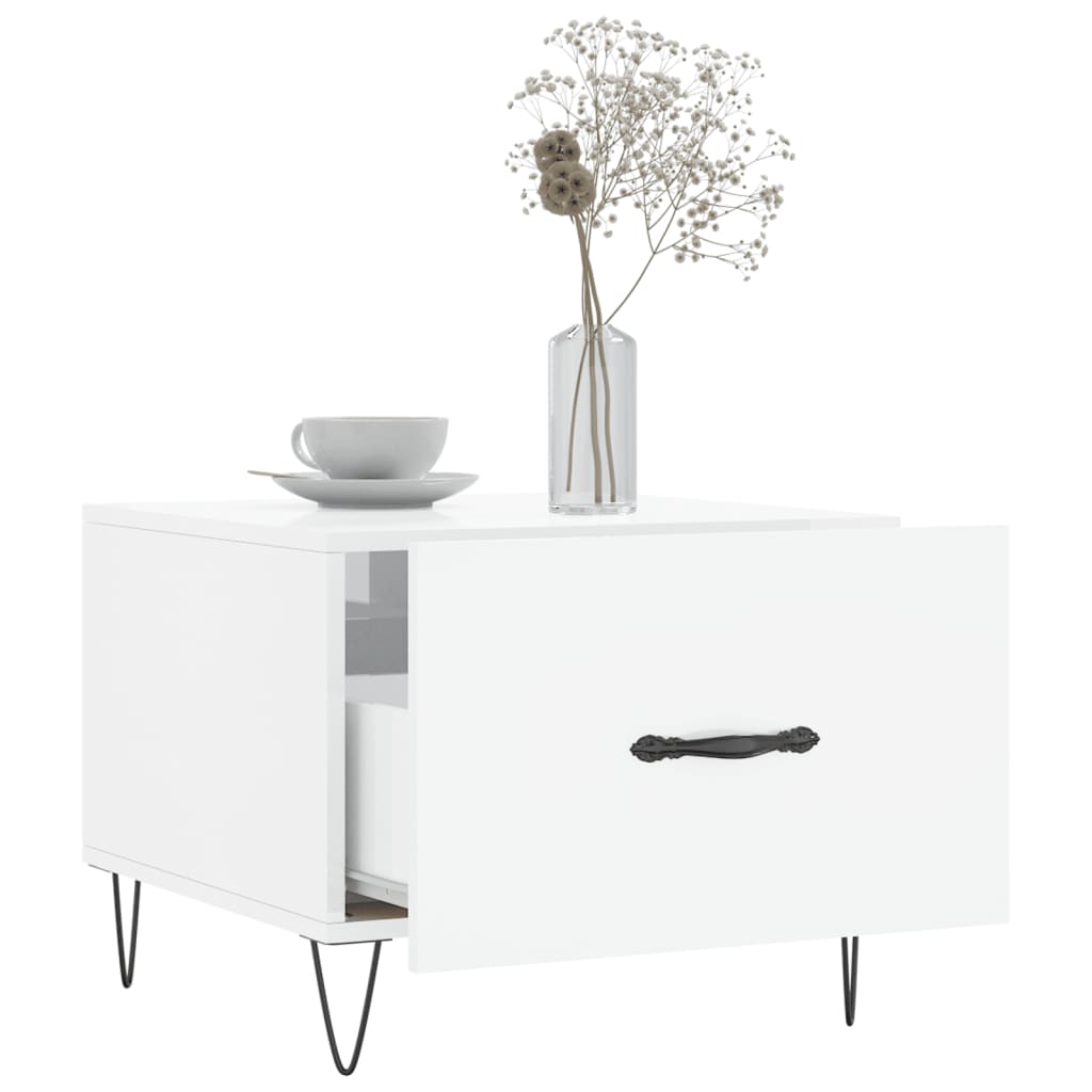 Table basse blanc brillant 50x50x40 cm bois d’ingénierie - Tables basses