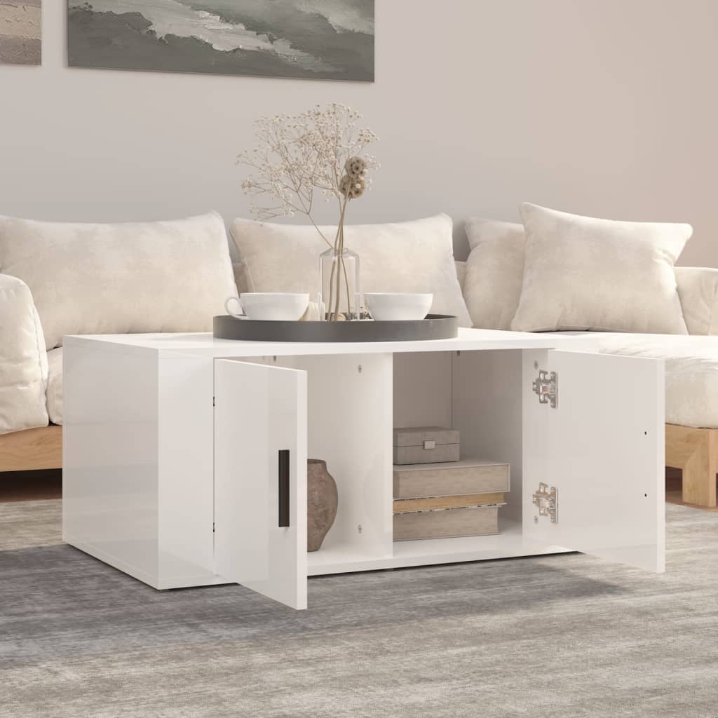 Table basse Blanc brillant 80x50x36 cm Bois d’ingénierie - Tables basses