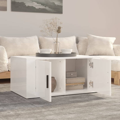 Table basse Blanc brillant 80x50x36 cm Bois d’ingénierie - Tables basses