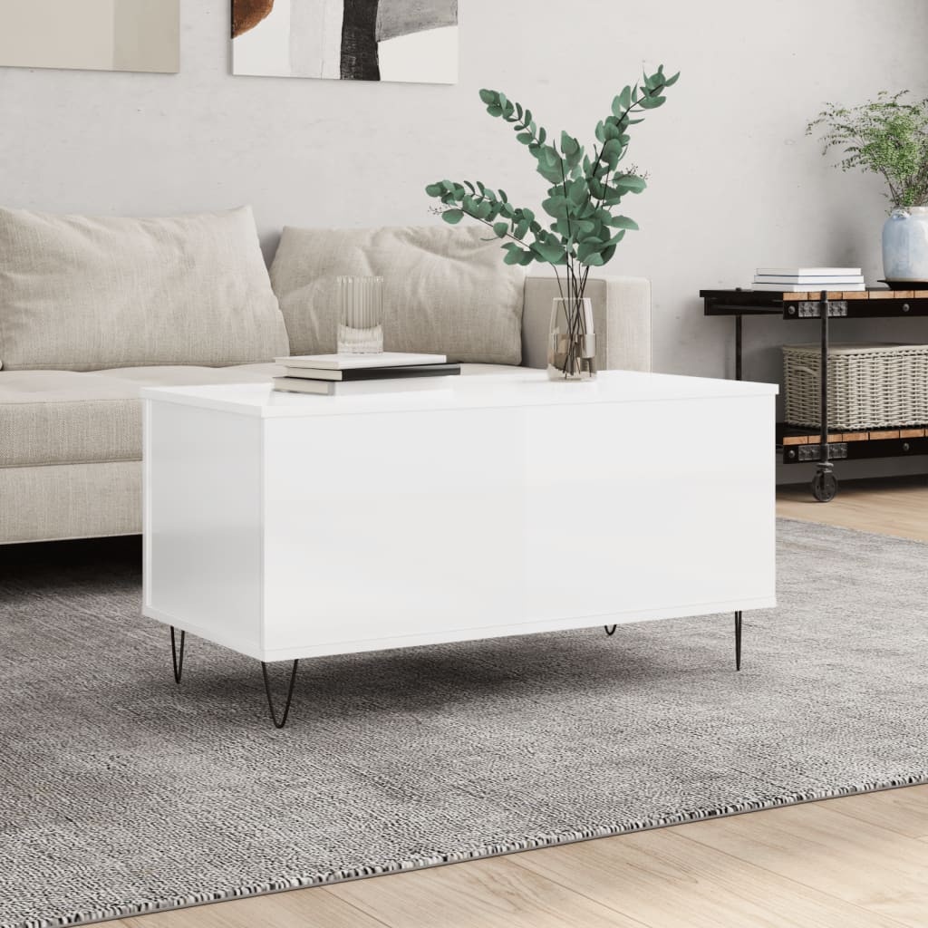 Table basse Blanc brillant 90x44,5x45 cm Bois d’ingénierie - Tables basses
