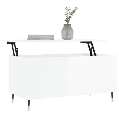 Table basse Blanc brillant 90x44,5x45 cm Bois d’ingénierie - Tables basses