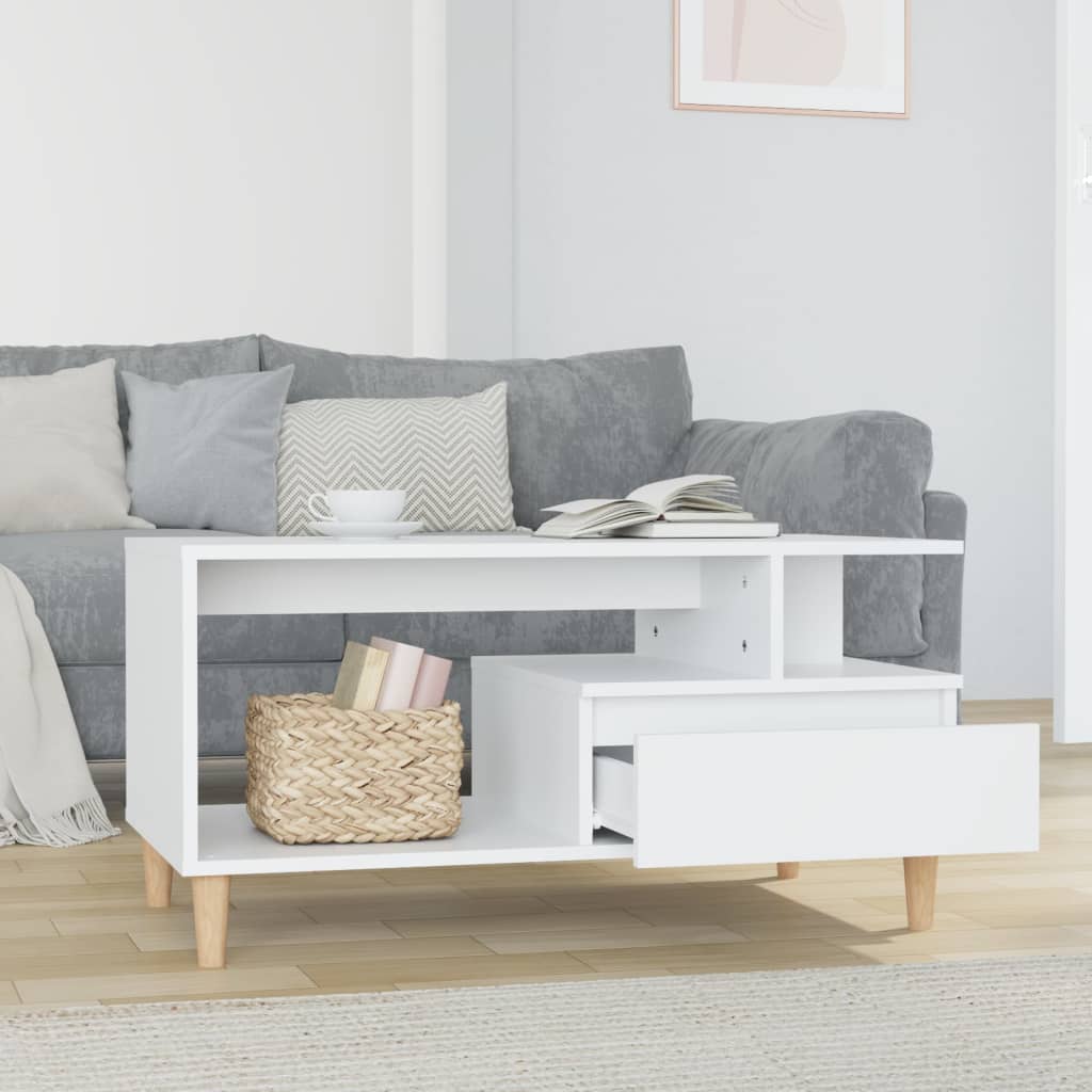 Table basse Blanc brillant 90x49x45 cm Bois d’ingénierie - Tables basses