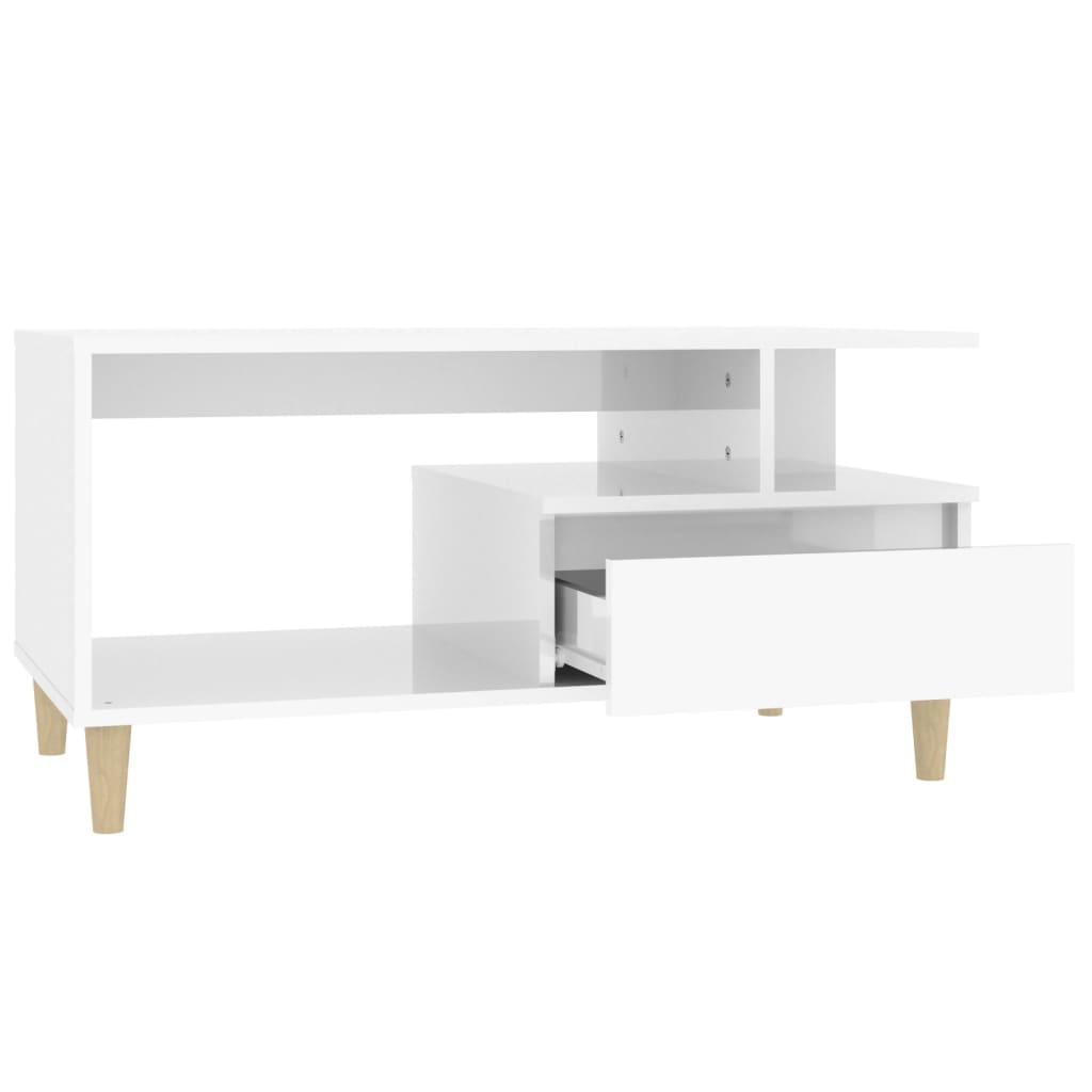 Table basse Blanc brillant 90x49x45 cm Bois d’ingénierie - Tables basses