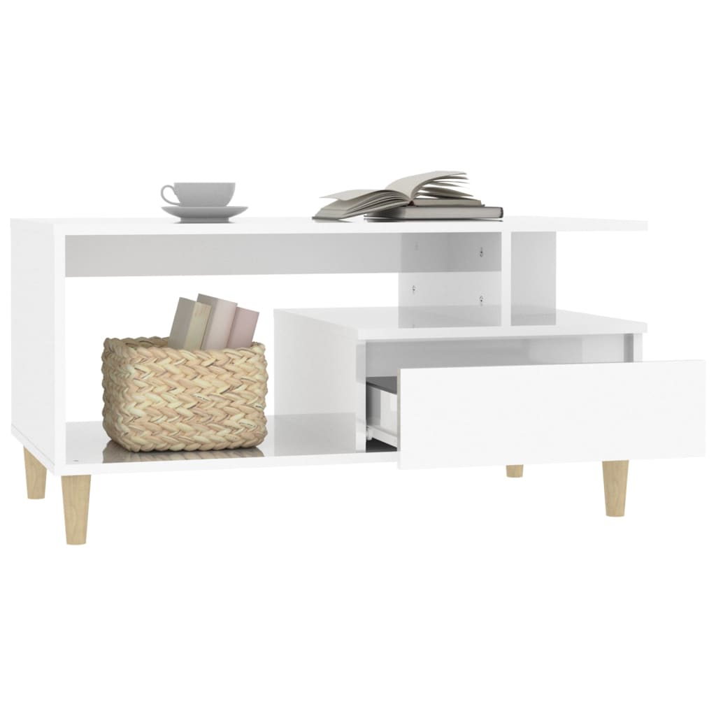Table basse Blanc brillant 90x49x45 cm Bois d’ingénierie - Tables basses