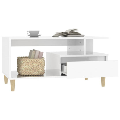 Table basse Blanc brillant 90x49x45 cm Bois d’ingénierie - Tables basses