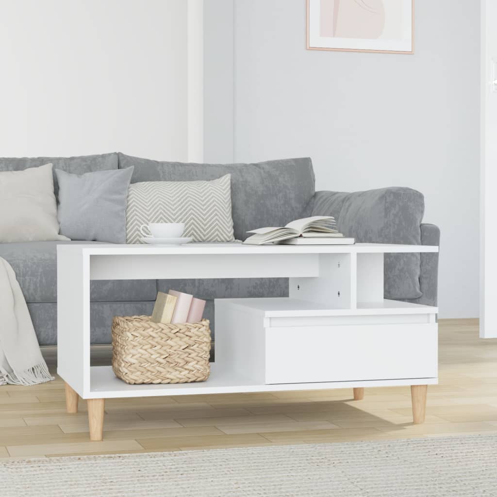 Table basse Blanc brillant 90x49x45 cm Bois d’ingénierie - Tables basses