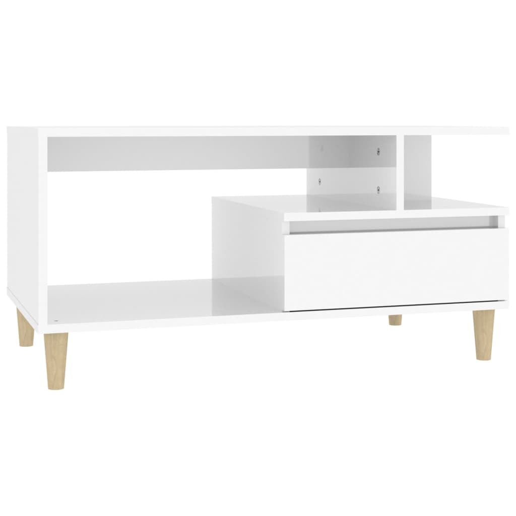 Table basse Blanc brillant 90x49x45 cm Bois d’ingénierie - Tables basses