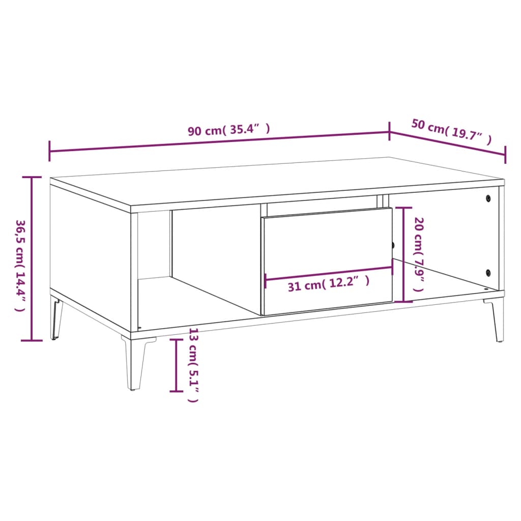 Table basse Blanc brillant 90x50x36,5 cm Bois d’ingénierie - Tables basses