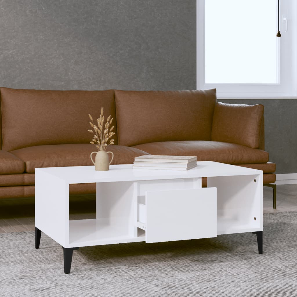 Table basse Blanc brillant 90x50x36,5 cm Bois d’ingénierie - Tables basses