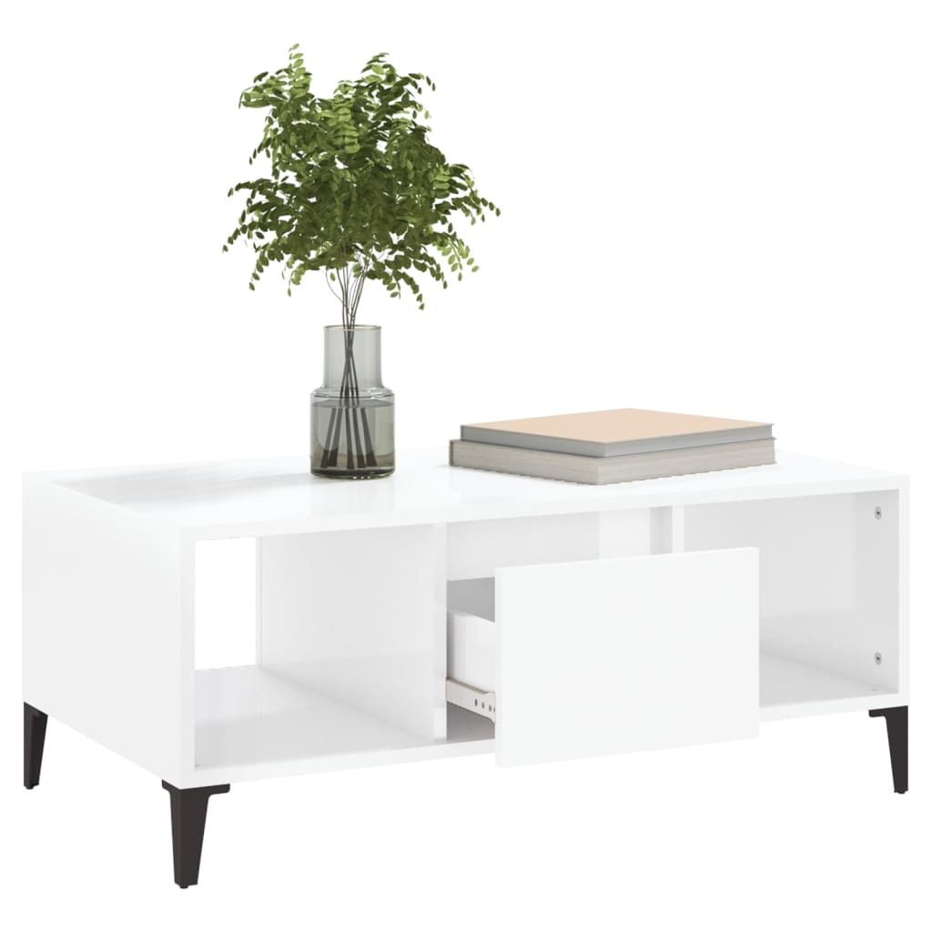 Table basse Blanc brillant 90x50x36,5 cm Bois d’ingénierie - Tables basses