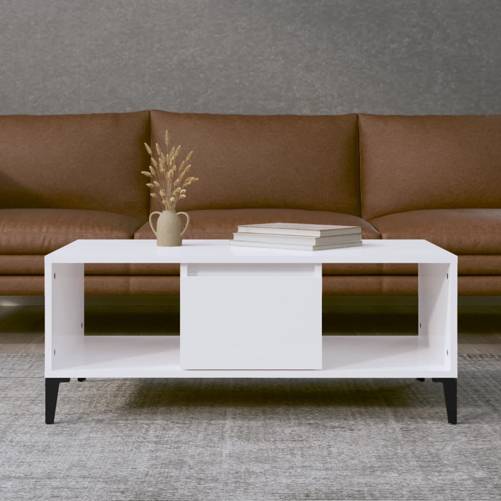 Table basse Blanc brillant 90x50x36,5 cm Bois d’ingénierie - Tables basses