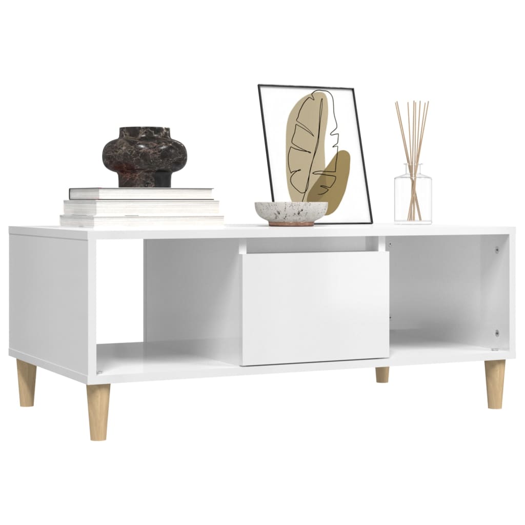 Table basse Blanc brillant 90x50x36,5 cm Bois d’ingénierie - Tables basses