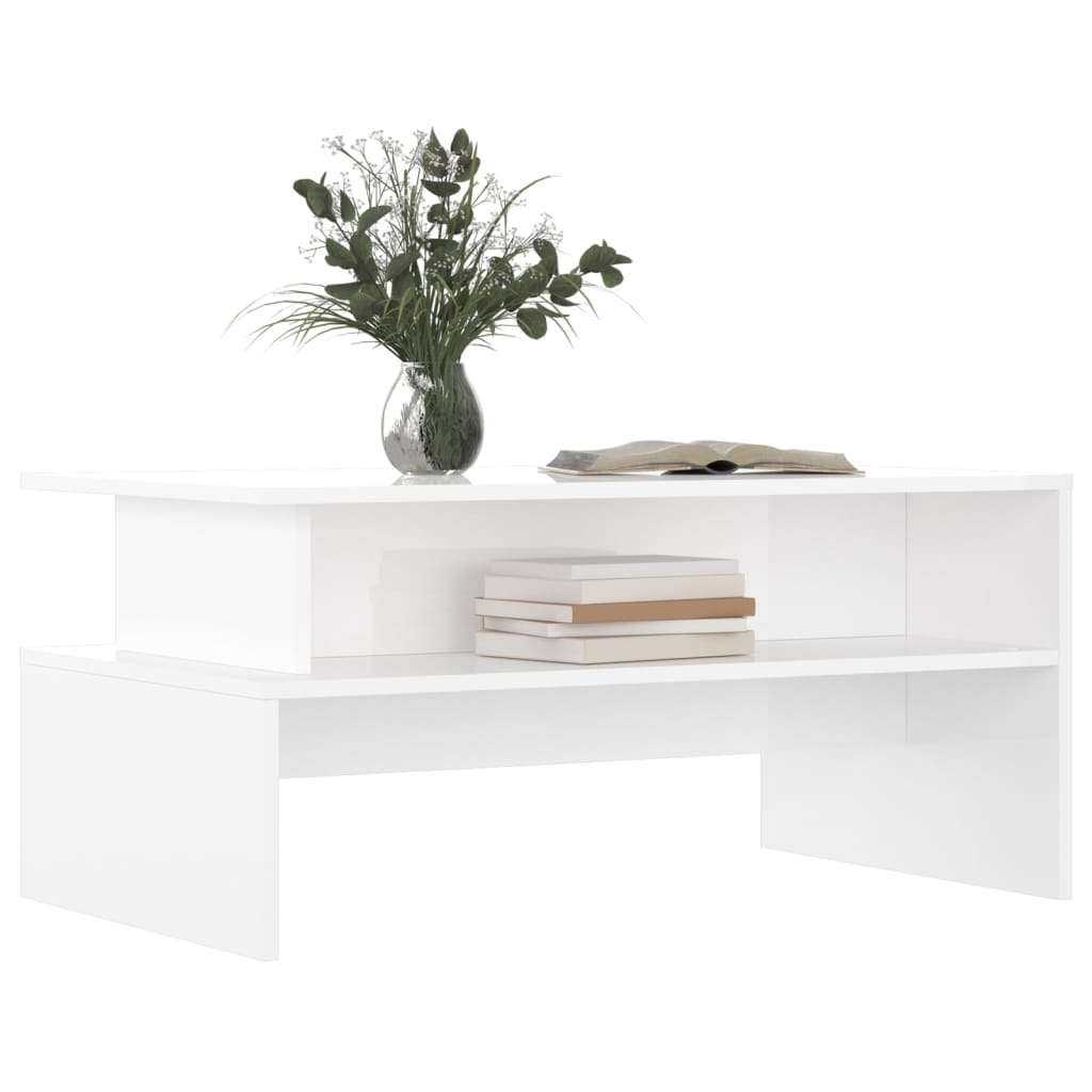 Table basse blanc brillant 90x55x42,5 cm bois d’ingénierie - Tables basses