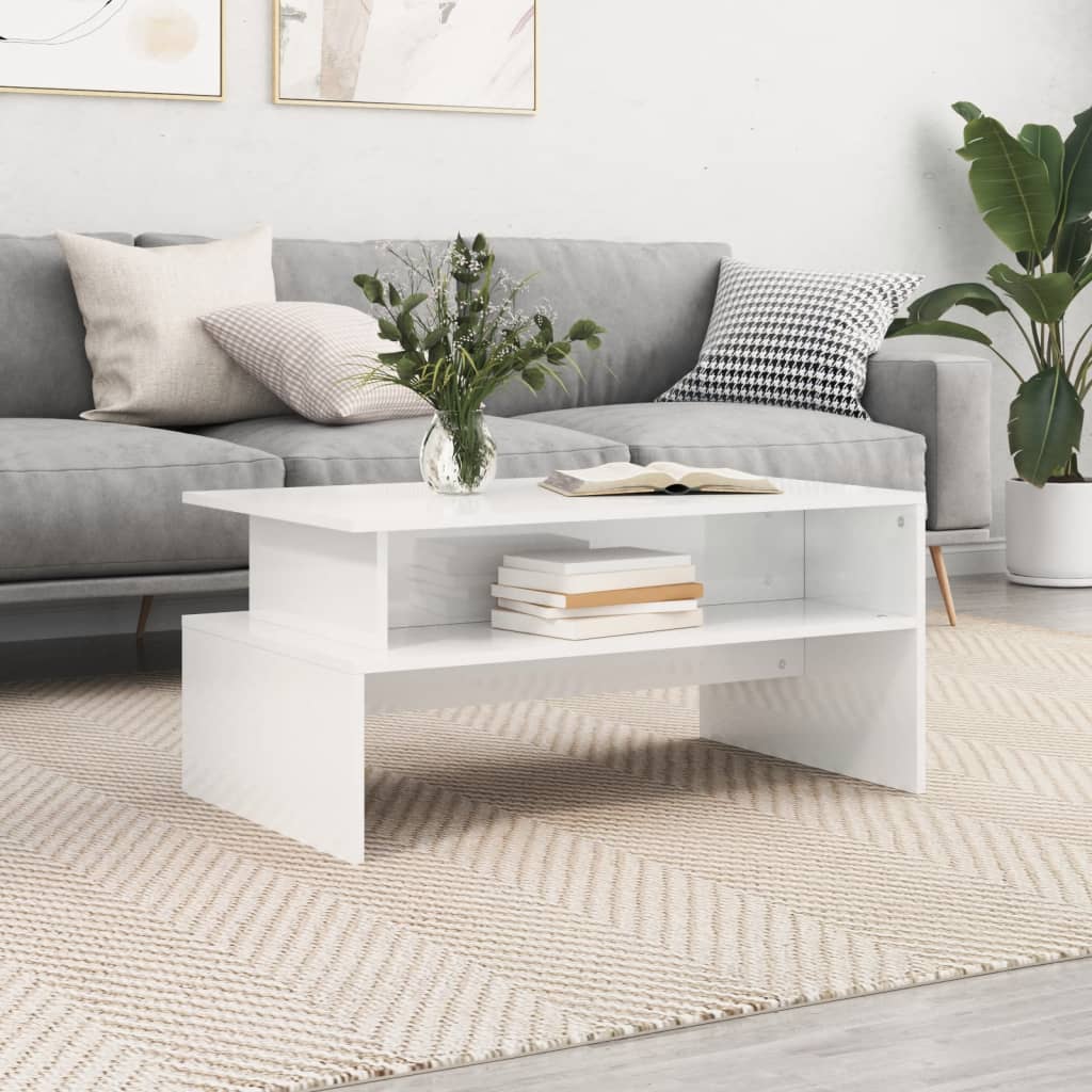 Table basse blanc brillant 90x55x42,5 cm bois d’ingénierie - Tables basses