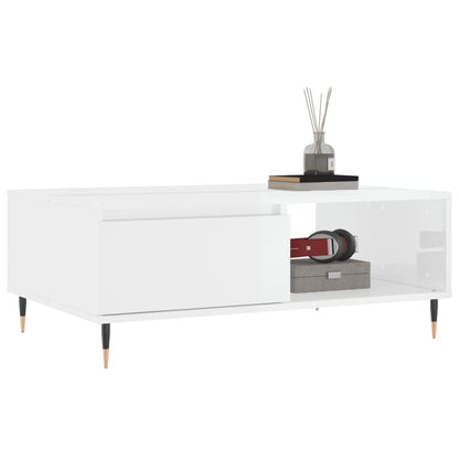 Table basse blanc brillant 90x60x35 cm bois d’ingénierie - Tables basses
