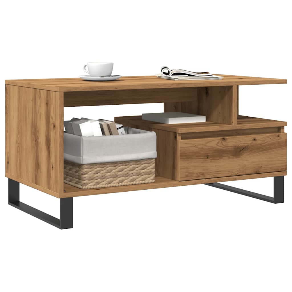 Table basse chêne artisanal 90x49x45 cm bois d’ingénierie - Tables basses