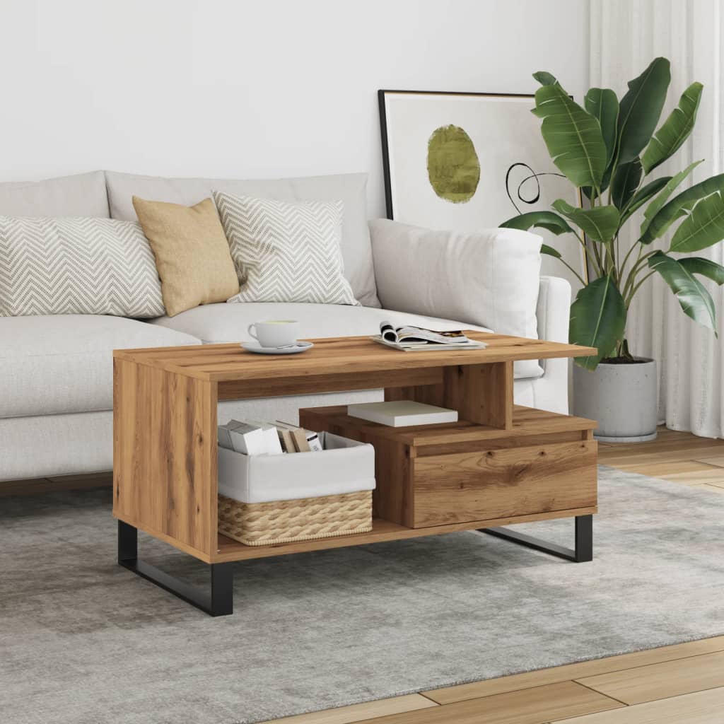 Table basse chêne artisanal 90x49x45 cm bois d’ingénierie - Tables basses