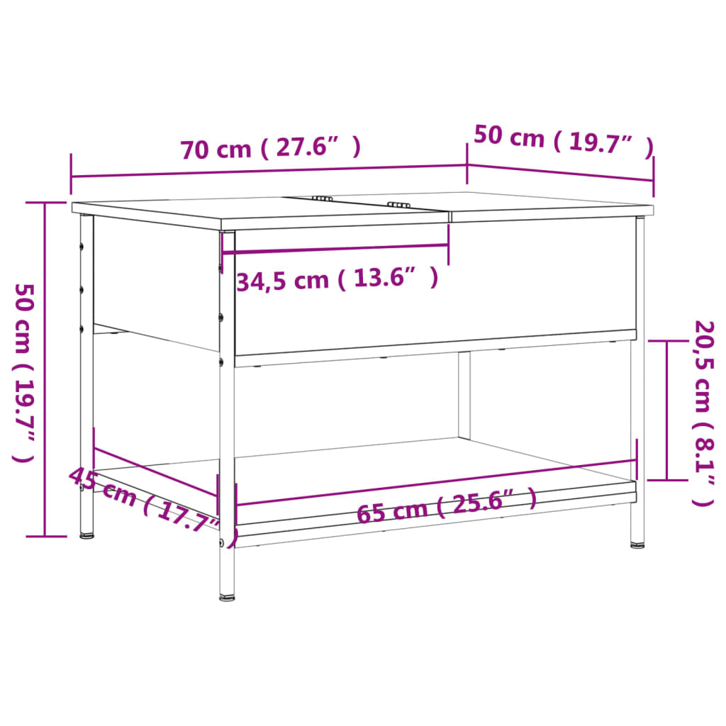 Table basse chêne fumé 70x50x50 cm bois d’ingénierie et métal - Tables basses