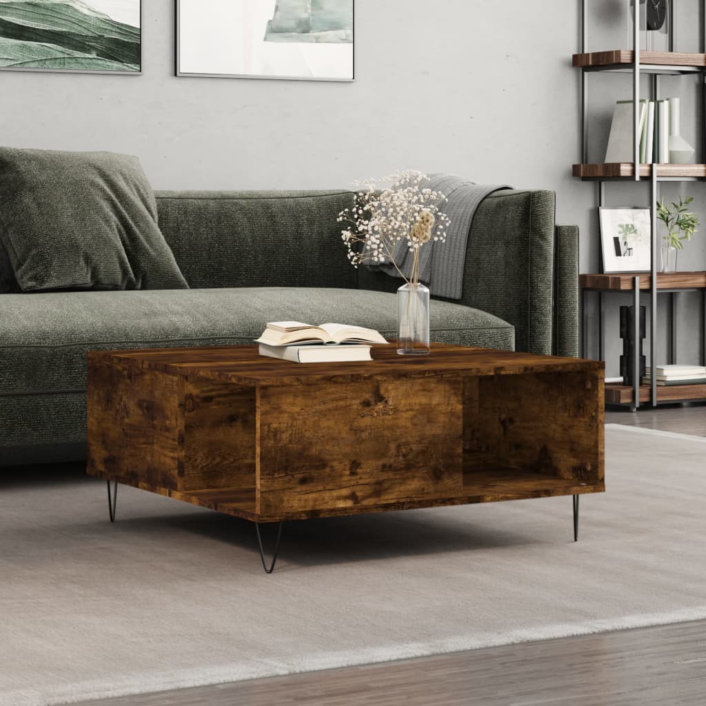 Table basse chêne fumé 80x80x36,5 cm bois d’ingénierie - Tables basses