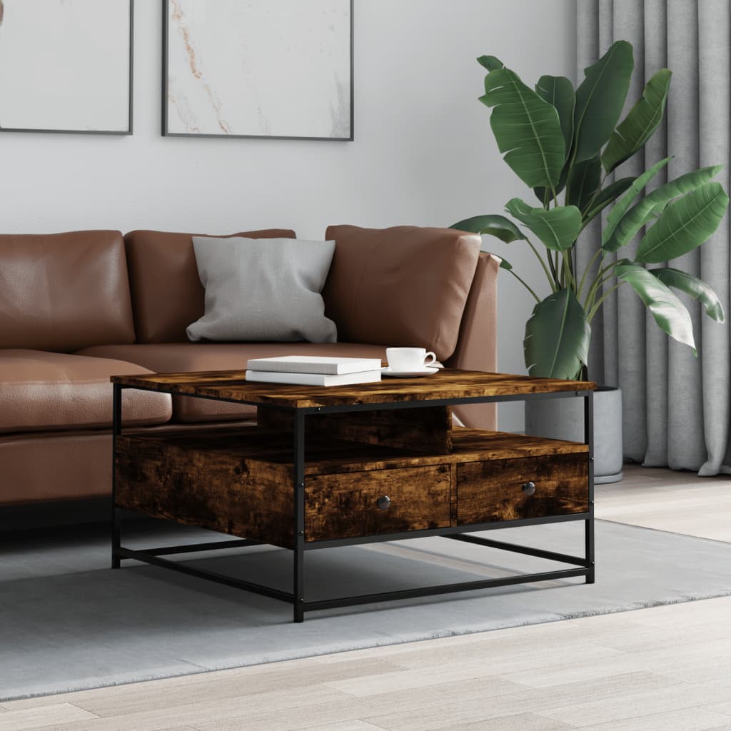 Table basse chêne fumé 80x80x45 cm bois d’ingénierie - Tables basses