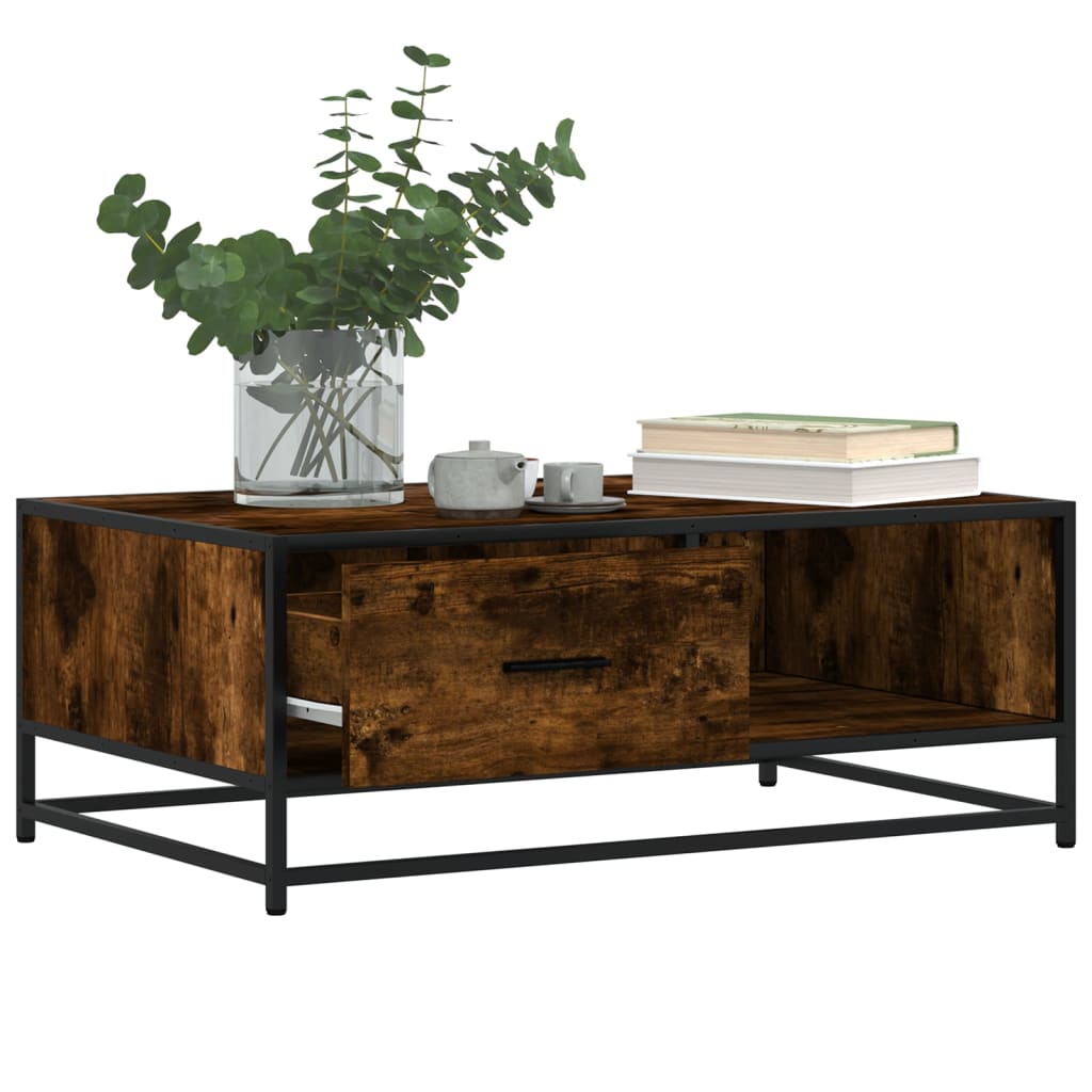 Table basse chêne fumé 90x57x35 cm bois d’ingénierie et métal - Tables basses