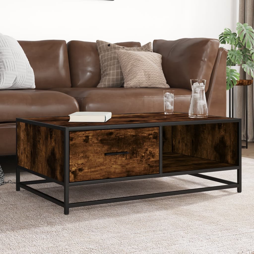 Table basse chêne fumé 90x57x35 cm bois d’ingénierie et métal - Tables basses