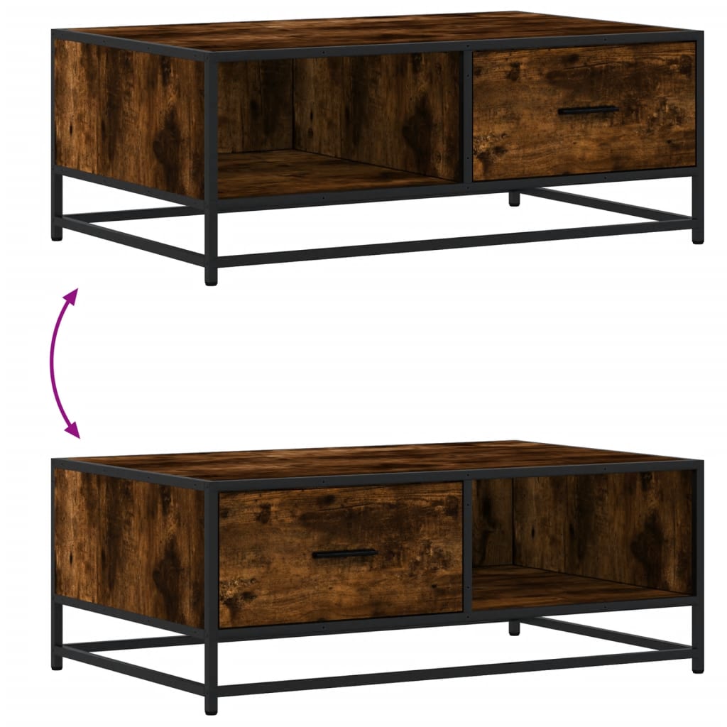 Table basse chêne fumé 90x57x35 cm bois d’ingénierie et métal - Tables basses