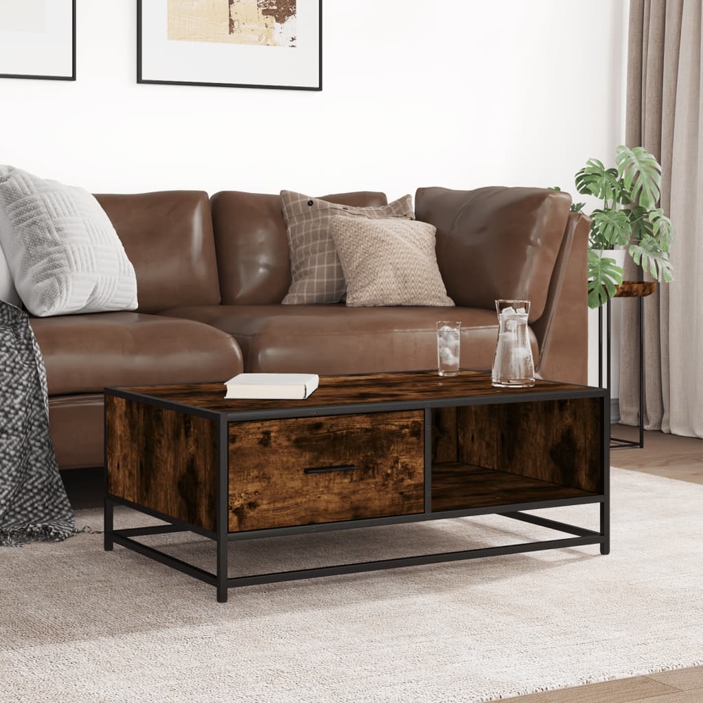 Table basse chêne fumé 90x57x35 cm bois d’ingénierie et métal - Tables basses