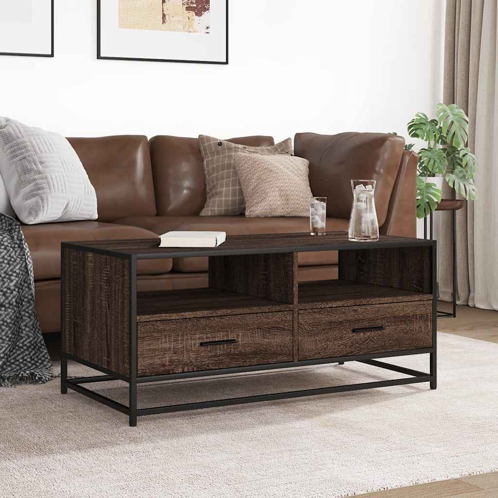 Table basse chêne marron 100x50x45cm bois d’ingénierie et métal - Tables basses