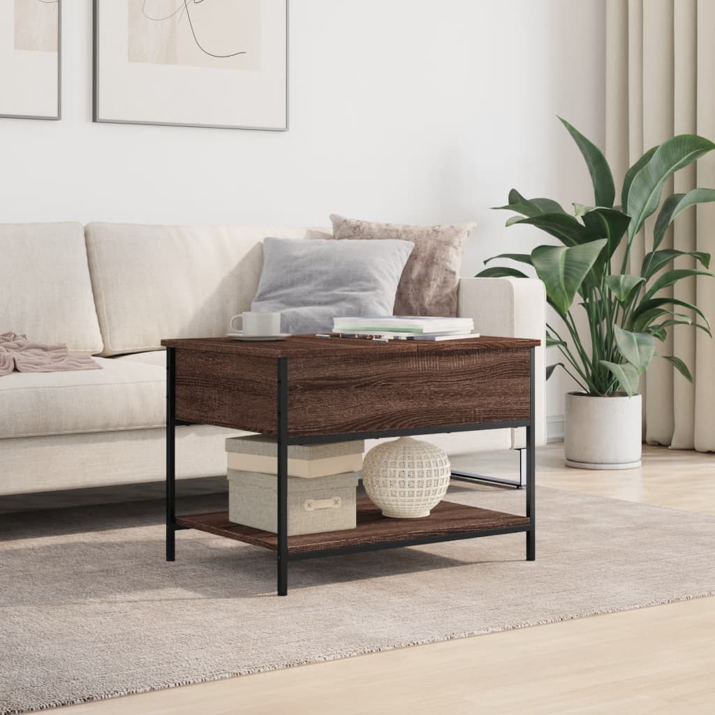 Table basse chêne marron 70x50x50 cm bois d’ingénierie et métal - Tables basses