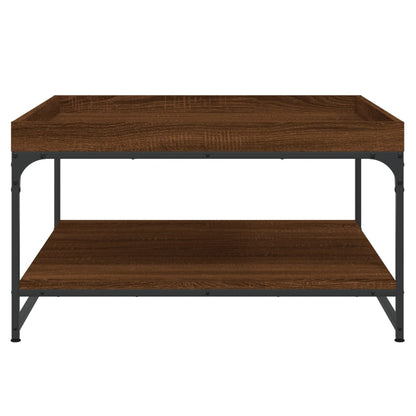 Table basse chêne marron 80x80x45 cm bois d’ingénierie et fer - Tables basses