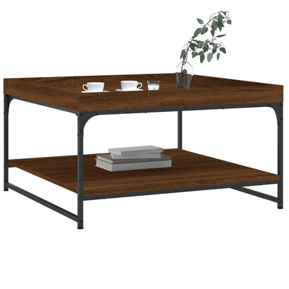 Table basse chêne marron 80x80x45 cm bois d’ingénierie et fer - Tables basses