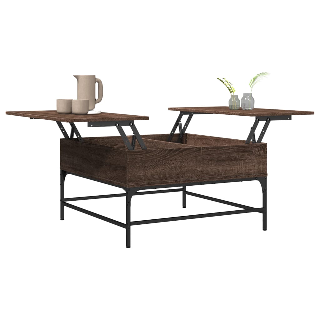 Table basse chêne marron 80x80x45 cm bois d’ingénierie et métal - Tables basses